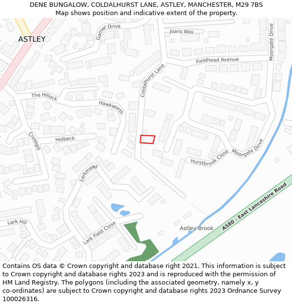 DENE BUNGALOW, COLDALHURST LANE, ASTLEY, MANCHESTER, M29 7BS: Location map and indicative extent of plot