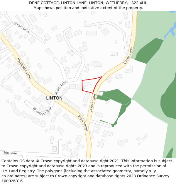 DENE COTTAGE, LINTON LANE, LINTON, WETHERBY, LS22 4HL: Location map and indicative extent of plot