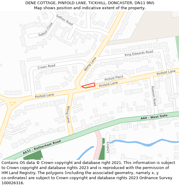 DENE COTTAGE, PINFOLD LANE, TICKHILL, DONCASTER, DN11 9NS: Location map and indicative extent of plot