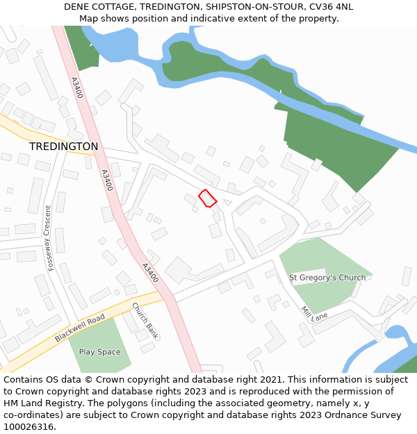 DENE COTTAGE, TREDINGTON, SHIPSTON-ON-STOUR, CV36 4NL: Location map and indicative extent of plot