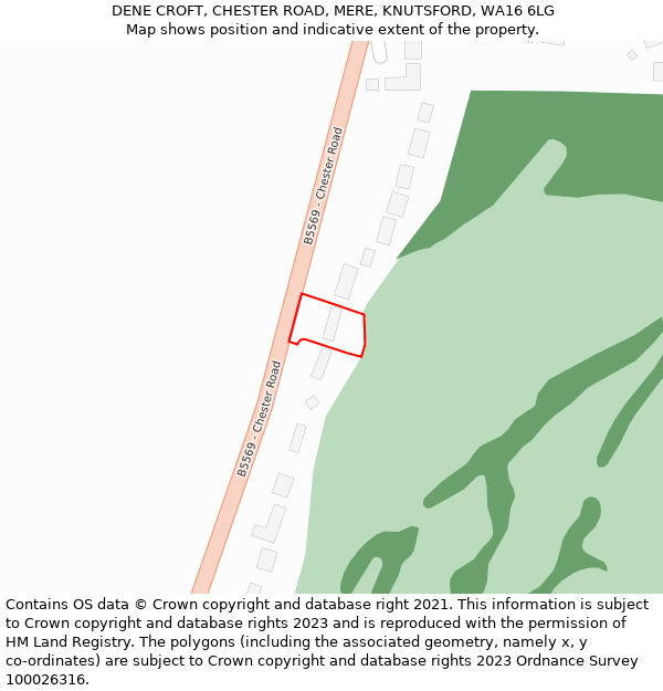 DENE CROFT, CHESTER ROAD, MERE, KNUTSFORD, WA16 6LG: Location map and indicative extent of plot