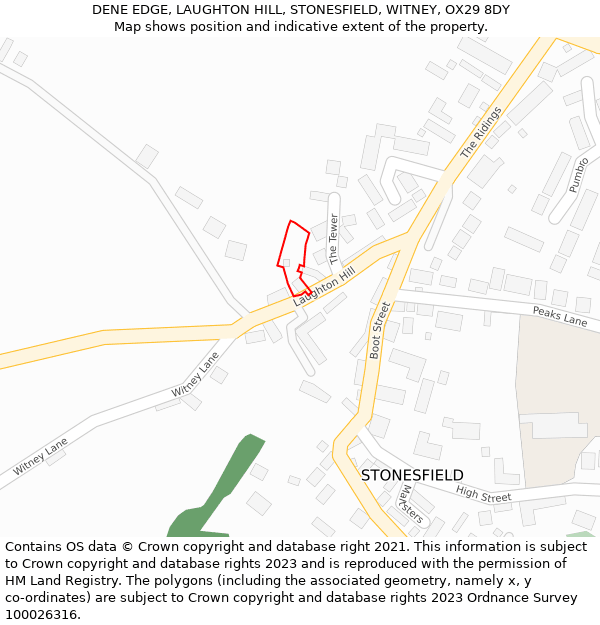 DENE EDGE, LAUGHTON HILL, STONESFIELD, WITNEY, OX29 8DY: Location map and indicative extent of plot