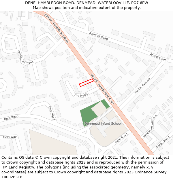 DENE, HAMBLEDON ROAD, DENMEAD, WATERLOOVILLE, PO7 6PW: Location map and indicative extent of plot