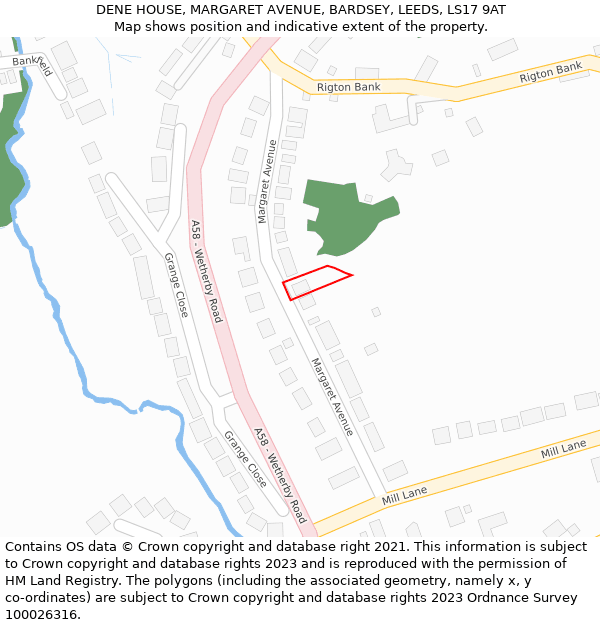 DENE HOUSE, MARGARET AVENUE, BARDSEY, LEEDS, LS17 9AT: Location map and indicative extent of plot