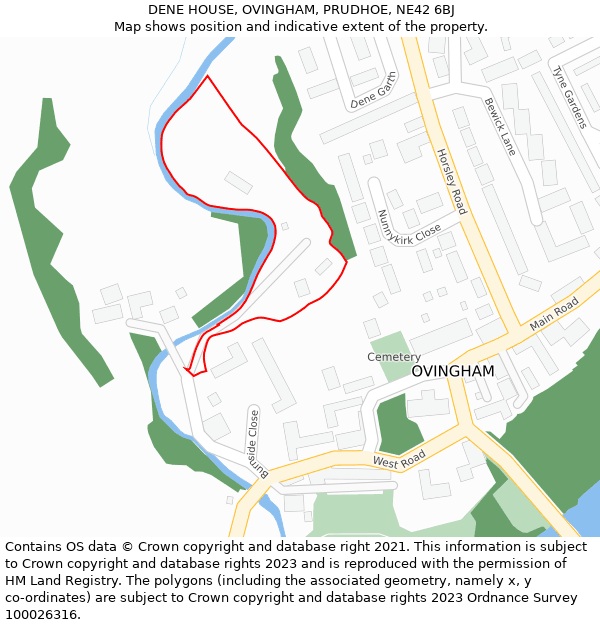 DENE HOUSE, OVINGHAM, PRUDHOE, NE42 6BJ: Location map and indicative extent of plot