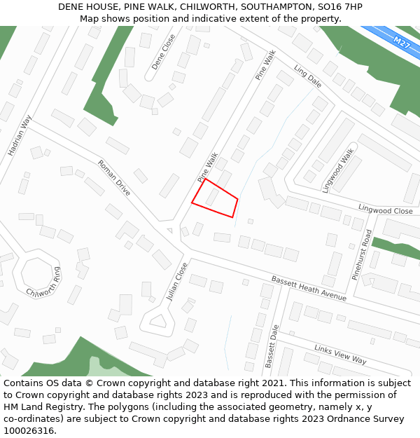 DENE HOUSE, PINE WALK, CHILWORTH, SOUTHAMPTON, SO16 7HP: Location map and indicative extent of plot