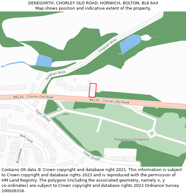 DENEGARTH, CHORLEY OLD ROAD, HORWICH, BOLTON, BL6 6AX: Location map and indicative extent of plot