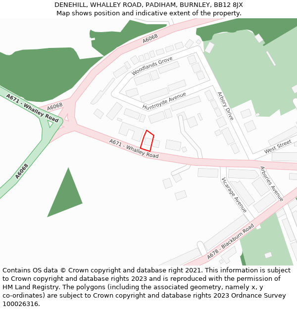 DENEHILL, WHALLEY ROAD, PADIHAM, BURNLEY, BB12 8JX: Location map and indicative extent of plot