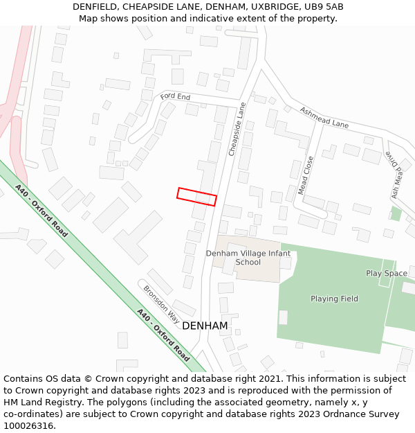 DENFIELD, CHEAPSIDE LANE, DENHAM, UXBRIDGE, UB9 5AB: Location map and indicative extent of plot