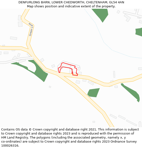 DENFURLONG BARN, LOWER CHEDWORTH, CHELTENHAM, GL54 4AN: Location map and indicative extent of plot