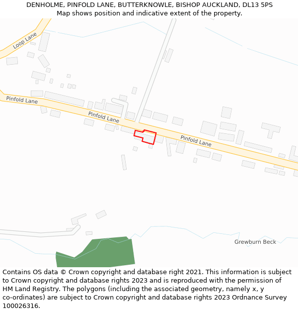 DENHOLME, PINFOLD LANE, BUTTERKNOWLE, BISHOP AUCKLAND, DL13 5PS: Location map and indicative extent of plot