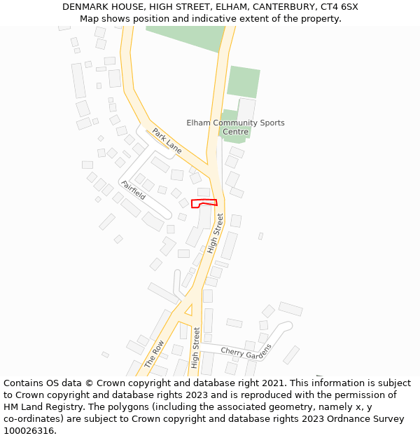 DENMARK HOUSE, HIGH STREET, ELHAM, CANTERBURY, CT4 6SX: Location map and indicative extent of plot