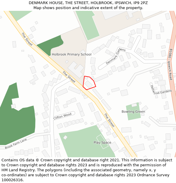 DENMARK HOUSE, THE STREET, HOLBROOK, IPSWICH, IP9 2PZ: Location map and indicative extent of plot