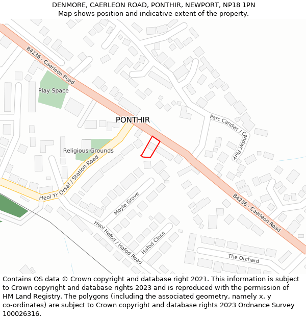 DENMORE, CAERLEON ROAD, PONTHIR, NEWPORT, NP18 1PN: Location map and indicative extent of plot