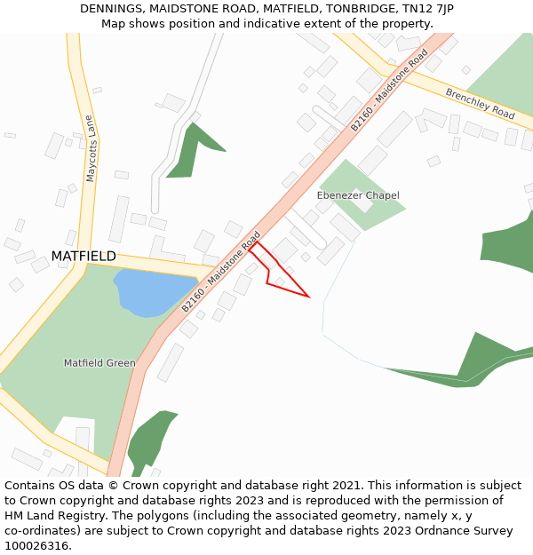 DENNINGS, MAIDSTONE ROAD, MATFIELD, TONBRIDGE, TN12 7JP: Location map and indicative extent of plot