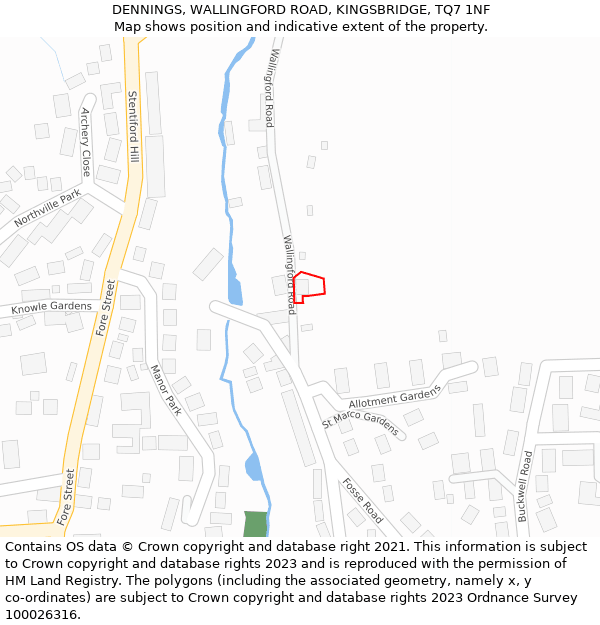 DENNINGS, WALLINGFORD ROAD, KINGSBRIDGE, TQ7 1NF: Location map and indicative extent of plot