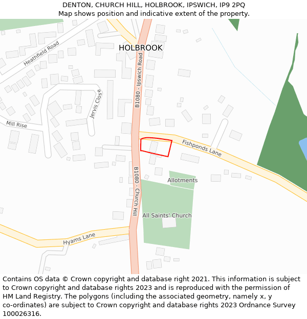 DENTON, CHURCH HILL, HOLBROOK, IPSWICH, IP9 2PQ: Location map and indicative extent of plot