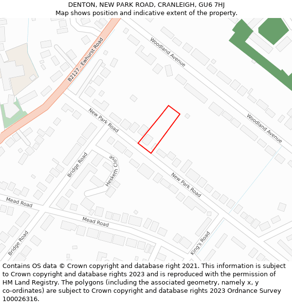 DENTON, NEW PARK ROAD, CRANLEIGH, GU6 7HJ: Location map and indicative extent of plot