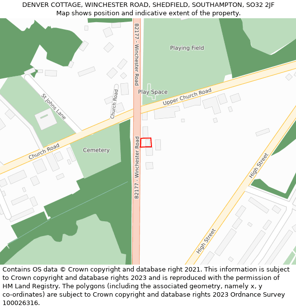 DENVER COTTAGE, WINCHESTER ROAD, SHEDFIELD, SOUTHAMPTON, SO32 2JF: Location map and indicative extent of plot