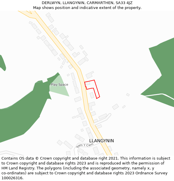 DERLWYN, LLANGYNIN, CARMARTHEN, SA33 4JZ: Location map and indicative extent of plot
