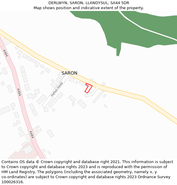 DERLWYN, SARON, LLANDYSUL, SA44 5DR: Location map and indicative extent of plot