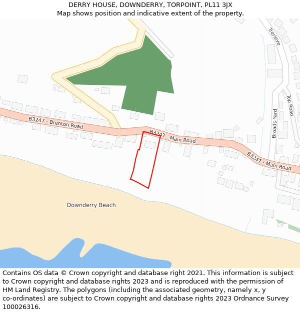 DERRY HOUSE, DOWNDERRY, TORPOINT, PL11 3JX: Location map and indicative extent of plot