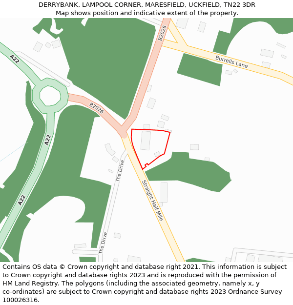 DERRYBANK, LAMPOOL CORNER, MARESFIELD, UCKFIELD, TN22 3DR: Location map and indicative extent of plot