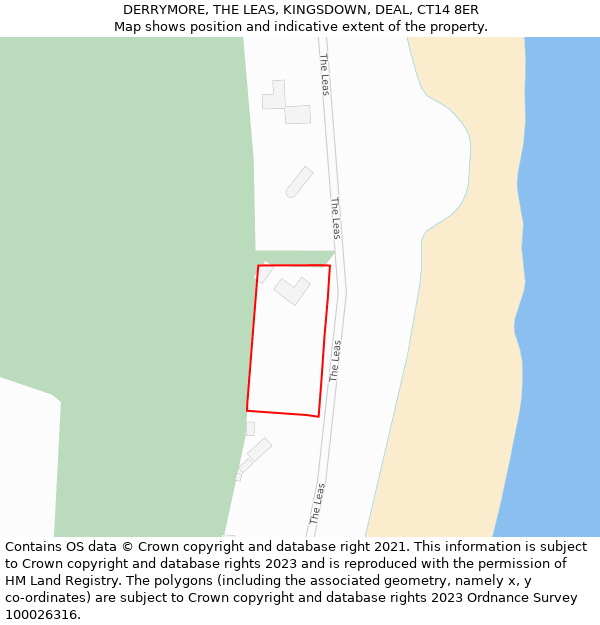 DERRYMORE, THE LEAS, KINGSDOWN, DEAL, CT14 8ER: Location map and indicative extent of plot