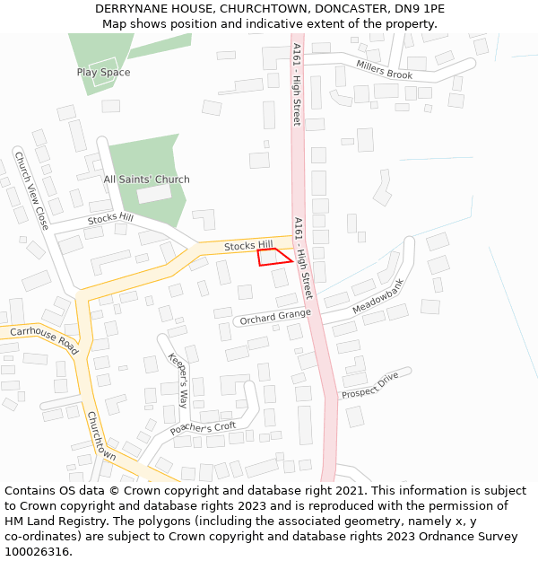 DERRYNANE HOUSE, CHURCHTOWN, DONCASTER, DN9 1PE: Location map and indicative extent of plot