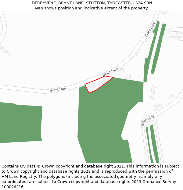 DERRYVENE, BRANT LANE, STUTTON, TADCASTER, LS24 9BN: Location map and indicative extent of plot