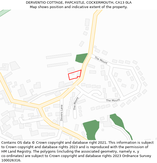 DERVENTIO COTTAGE, PAPCASTLE, COCKERMOUTH, CA13 0LA: Location map and indicative extent of plot