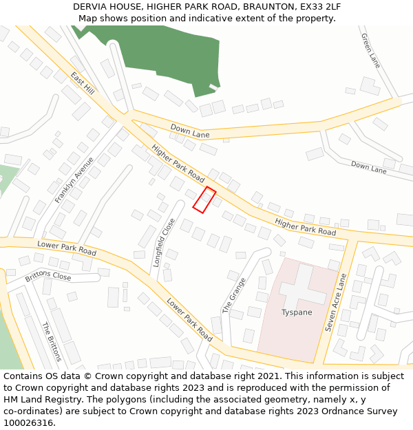 DERVIA HOUSE, HIGHER PARK ROAD, BRAUNTON, EX33 2LF: Location map and indicative extent of plot