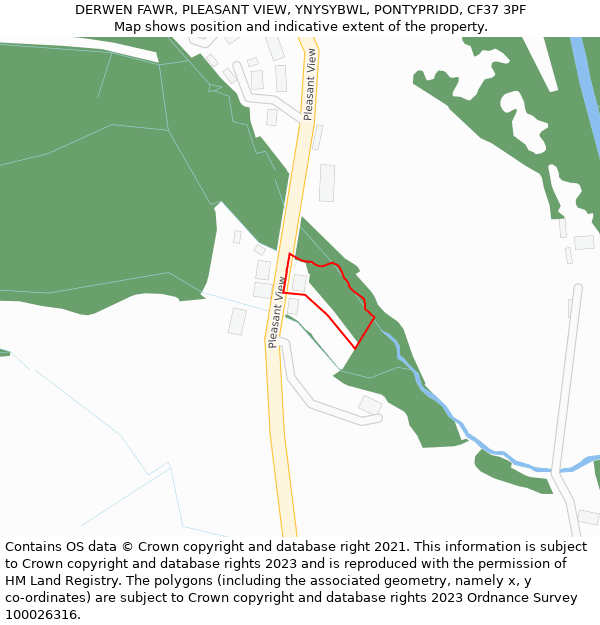 DERWEN FAWR, PLEASANT VIEW, YNYSYBWL, PONTYPRIDD, CF37 3PF: Location map and indicative extent of plot