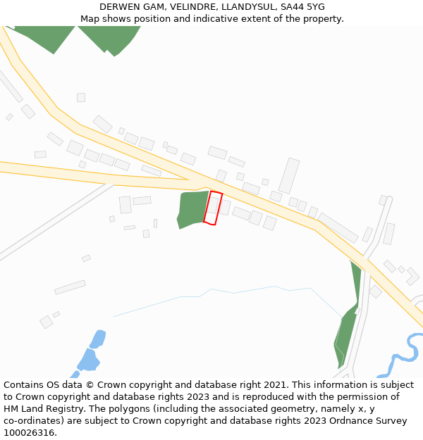 DERWEN GAM, VELINDRE, LLANDYSUL, SA44 5YG: Location map and indicative extent of plot