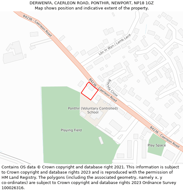 DERWENFA, CAERLEON ROAD, PONTHIR, NEWPORT, NP18 1GZ: Location map and indicative extent of plot