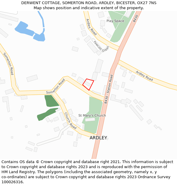 DERWENT COTTAGE, SOMERTON ROAD, ARDLEY, BICESTER, OX27 7NS: Location map and indicative extent of plot