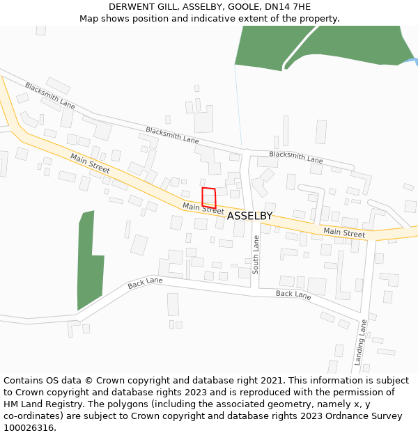 DERWENT GILL, ASSELBY, GOOLE, DN14 7HE: Location map and indicative extent of plot