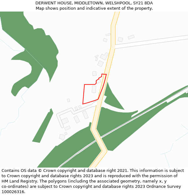 DERWENT HOUSE, MIDDLETOWN, WELSHPOOL, SY21 8DA: Location map and indicative extent of plot