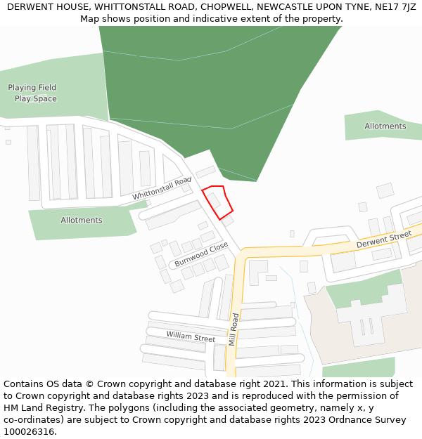 DERWENT HOUSE, WHITTONSTALL ROAD, CHOPWELL, NEWCASTLE UPON TYNE, NE17 7JZ: Location map and indicative extent of plot