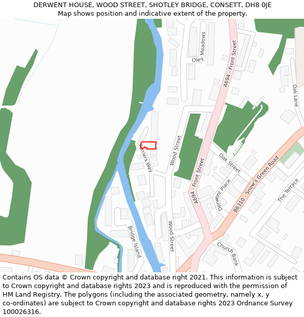 DERWENT HOUSE, WOOD STREET, SHOTLEY BRIDGE, CONSETT, DH8 0JE: Location map and indicative extent of plot