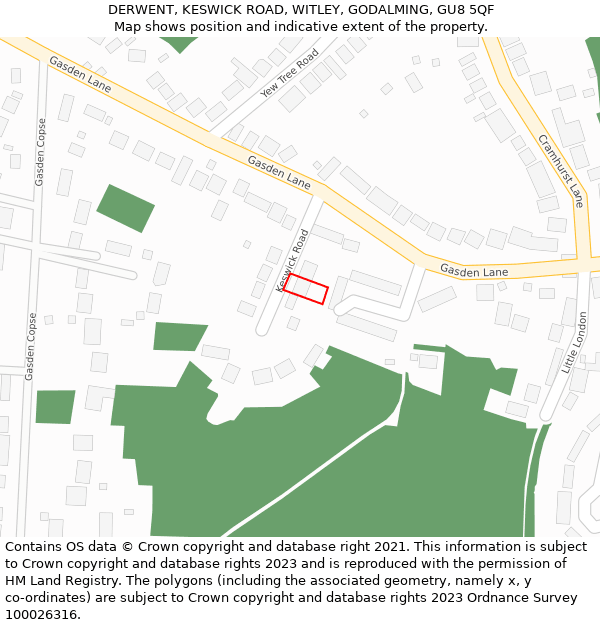 DERWENT, KESWICK ROAD, WITLEY, GODALMING, GU8 5QF: Location map and indicative extent of plot