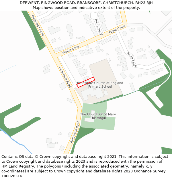 DERWENT, RINGWOOD ROAD, BRANSGORE, CHRISTCHURCH, BH23 8JH: Location map and indicative extent of plot