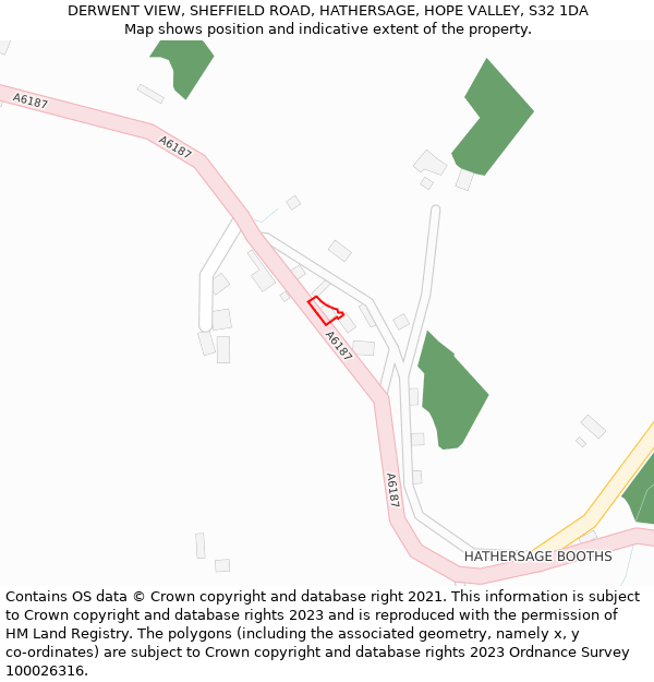 DERWENT VIEW, SHEFFIELD ROAD, HATHERSAGE, HOPE VALLEY, S32 1DA: Location map and indicative extent of plot