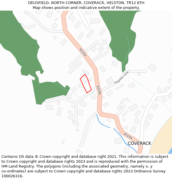 DEUSFIELD, NORTH CORNER, COVERACK, HELSTON, TR12 6TH: Location map and indicative extent of plot