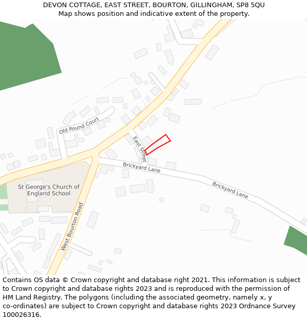 DEVON COTTAGE, EAST STREET, BOURTON, GILLINGHAM, SP8 5QU: Location map and indicative extent of plot