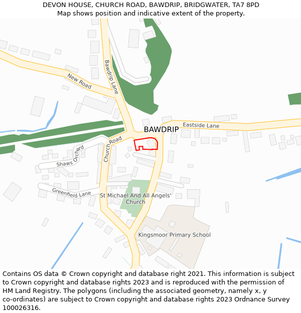 DEVON HOUSE, CHURCH ROAD, BAWDRIP, BRIDGWATER, TA7 8PD: Location map and indicative extent of plot