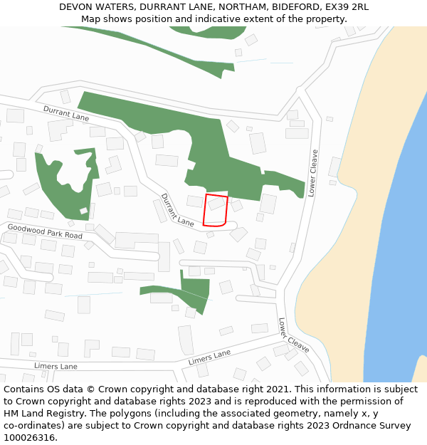 DEVON WATERS, DURRANT LANE, NORTHAM, BIDEFORD, EX39 2RL: Location map and indicative extent of plot