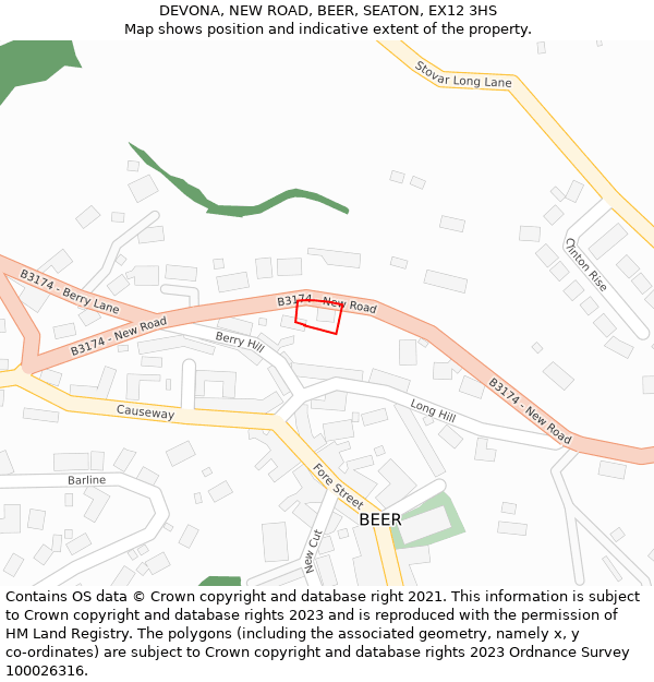 DEVONA, NEW ROAD, BEER, SEATON, EX12 3HS: Location map and indicative extent of plot