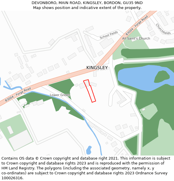 DEVONBORO, MAIN ROAD, KINGSLEY, BORDON, GU35 9ND: Location map and indicative extent of plot