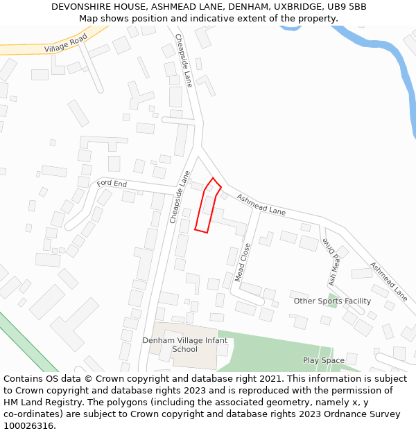 DEVONSHIRE HOUSE, ASHMEAD LANE, DENHAM, UXBRIDGE, UB9 5BB: Location map and indicative extent of plot